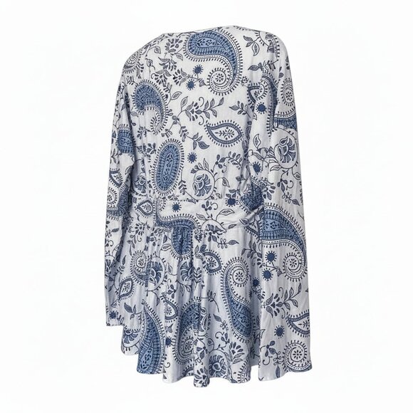 Plus Size V-Neck Banded Waist Promenade Boho Paisley Wrap Peplum Floral Top - Picture 4 of 7